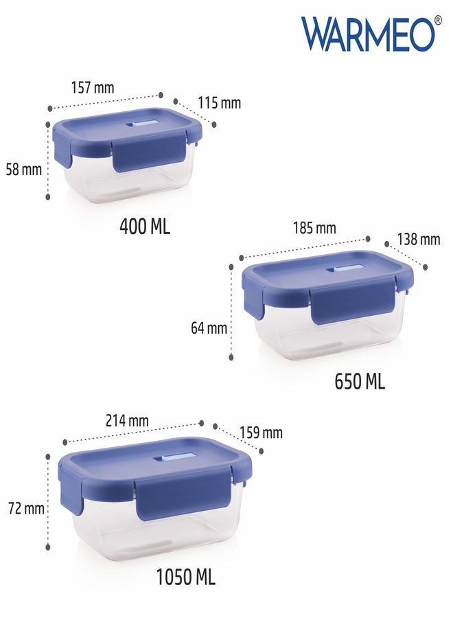 WARMEO مجموعة هدايا وارميو بوروفريش المكونة من 3 قطع من حاويات التخزين الزجاجية المصنوعة من زجاج البوروسيليكات (1050 مل، 650 مل، 400 مل) | مانعة للتسرب، آمنة للاستخدام في الميكروويف وغسالة الصحون، صناديق تخزين للثلاجة للخضراوات والبقوليات والتوابل والوجبات الخفيفة - Image 4